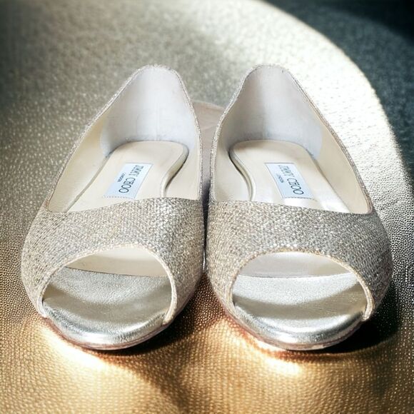 Jimmy Choo Glam Fairycore balletBeck Glitter Metallic Peep Toe Flats - Picture 6 of 11
